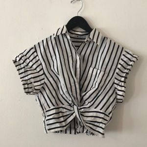 T by Alexander Wang Stripe Crop Wrap Top, 0 XS